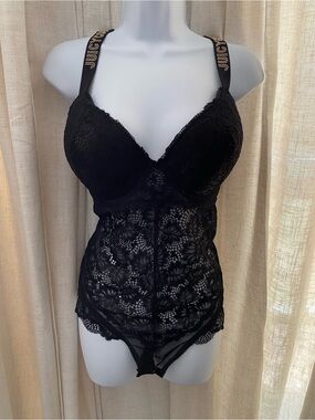 Juicy Couture Black Lace Shapewear Bodysuit with Logo Straps
